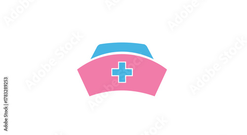 Pink Nurse Hat with Blue Cross Symbol Illustration.