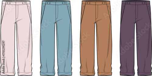 Fashion Illustration Vector Set of Colorful Pants Designs for Clothing and Apparel