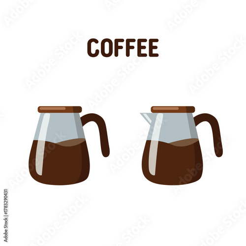 Set of coffee carafes or pots with and without spout, flat vector illustration