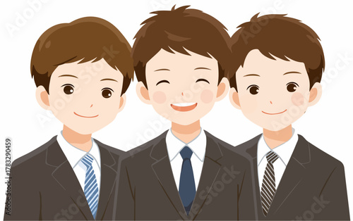 Trois hommes d'affaires souriants en costume, illustration vectorielle d'une équipe professionnelle