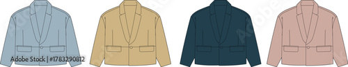 Four Vector Jackets Fashionable Outerwear in Blue, Beige, Teal, and Pink