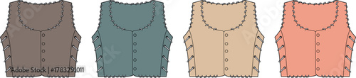 Four colorful tank tops illustration with a button-down design, vector-ready for fashion projects