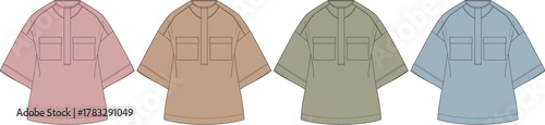 Four pastel colored short-sleeved collared shirts arranged in a row, showcasing different hues for versatile styling options