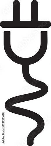 Electric Power Plug and Cord Icon Minimalist Line Art Vector