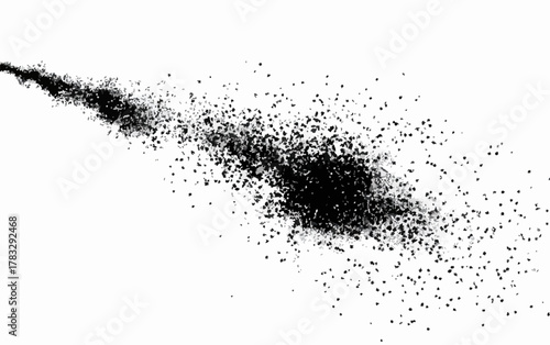 Vecteur de particules noires abstraites sur fond blanc, mouvement dynamique et énergie.