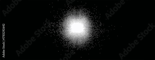 Vecteur lumineux abstrait sur fond noir, effet de poussière cosmique ou de nébuleuse.