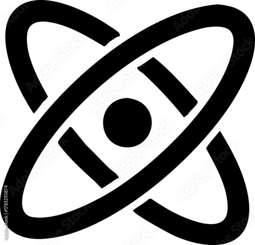 Dynamic atom symbol representing scientific discovery and innovation, perfect for educational or research contexts