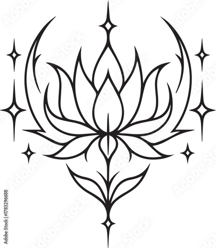 Gothic sigilism tattoo design of a lotus representing enlightenment and serenity.