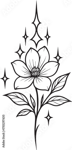 Gothic sigilism tattoo design of a magnolia symbolizing nobility and grace.