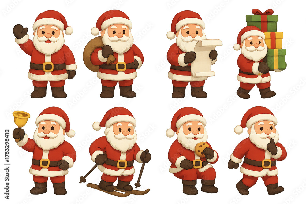 Obraz premium Different activities of Santa Claus during Christmas celebration and holiday season