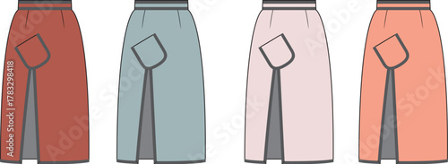Colorful Long Skirts with Square Pockets Vector Illustration Collection