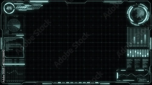 Digital HUD futuristic background motion graphic element cyber generated. Future technology interface data sci-fi display screen. Artificial intelligent analytic simulation, loop able video background