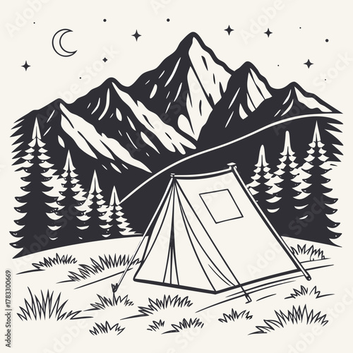 Camping under the stars a tent nestled in the mountains