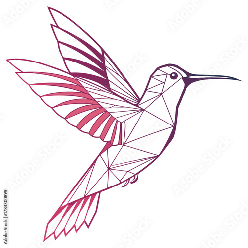 Geometric hummingbird illustration in pink and purple