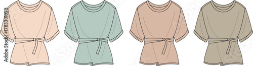 Clothing Mockups Various Colors of Short-Sleeve T-Shirt with Tie Waist