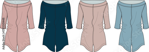 Colorful Garment Sketch Versatile Long-Sleeve Tunic Design in Pastel and Dark Hues, Fashion Blueprint