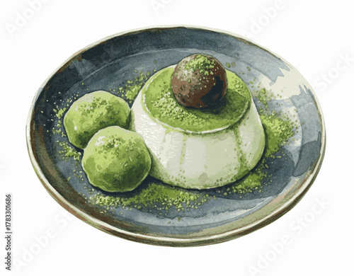 Panna Cotta Hue Matcha Panna Cotta isolated watercolor vector illustration svg