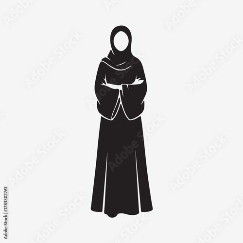 Muslim woman wearing abaya praying silhouette
