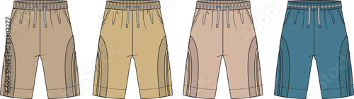 Concept of versatile men's casual shorts in various colors, perfect for athletic wear, loungewear, or everyday comfort with practical drawstring design