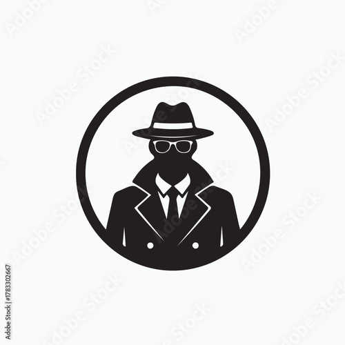 Detective Silhouette in Circle – Secret Agent Icon