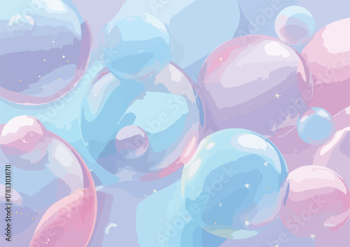 Um fundo abstrato e suave com bolhas flutuantes em tons pastel de azul, rosa e roxo, criando uma atmosfera etérea e sonhadora.