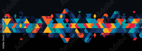 Fundo abstrato vibrante com padrão geométrico de triângulos coloridos, ideal para design digital moderno e banners.