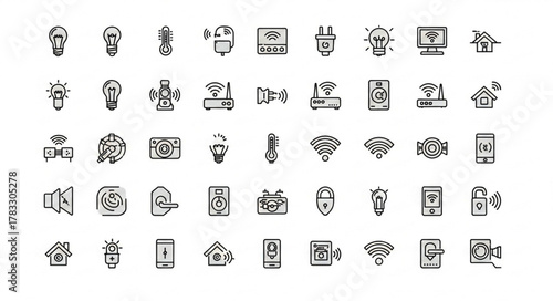 ai generative A vector icon sheet of 50 smart home and IoT (Internet of Things) icons