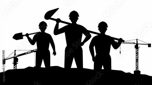 Reliable construction workers silhouette team ready to build, promoting teamwork and construction industry strength, originally a scalable vector graphic