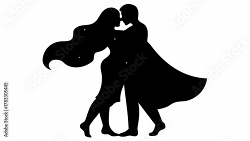 Passionate couple embracing in silhouette, capturing love's tender moment, perfect for romantic themes and heartfelt designs, a timeless depiction of affection