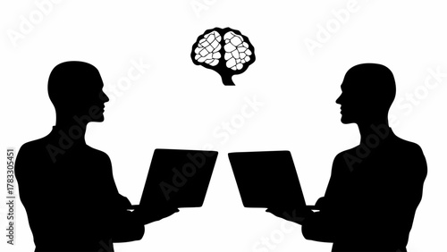 Creative team brainstorming with laptops, showing collaboration and ideas flowing, business intelligence and strategic planning for innovative solutions