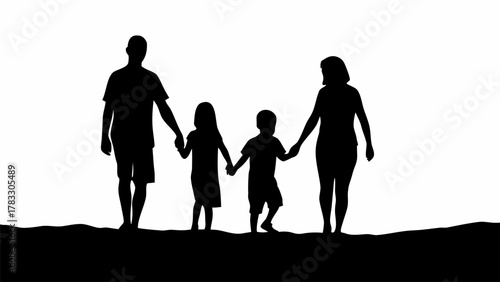 Heartwarming silhouette of family holding hands walking together, embodying love, unity, and togetherness for lifestyle, family values, and emotional connection