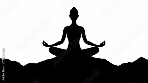 Serene yoga silhouette in lotus position, finding inner peace and balance, meditation outdoors, spiritual wellness, vector style illustration