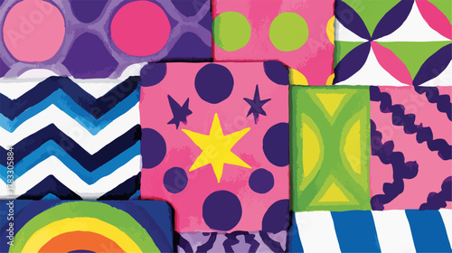 Padrões modernos e coloridos em quadrados vibrantes, criando uma textura abstrata e um fundo dinâmico para diversos projetos de design.
