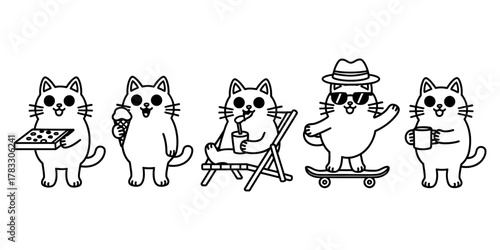 Retro cartoon cat mascots in Y2K style vector illustration featuring cyber animals with stars, futuristic objects, and 90s design elements, perfect for digital art and character collection.