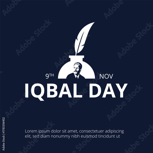 Iqbal day, 9th november. Allama iqbal national poet of Paikistan , editorial design suitable for posters and banner	