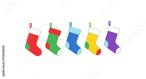 Festive Christmas Stockings in Vibrant Colors, Perfect for Holiday Cheer and Seasonal Promotions, Adding a Touch of Whimsy to Your Designs and Spreading Joy