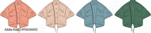Stylish vector illustrations of hooded ponchos in a range of earthy and cool tones, ideal for diverse weather conditions and outdoor activities, showcasing versatile apparel design