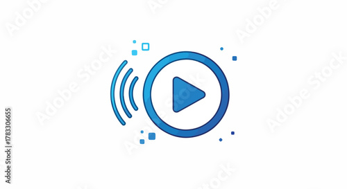 Play Button Icon with Sound Waves and Digital Elements Symbolizing Media and Broadcasting