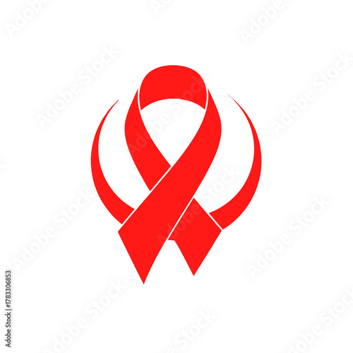 Red ribbon symbol isolated on white background, representing awareness and support for aids and other causes.