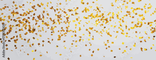 Fundo abstrato com brilhos dourados cintilantes espalhados sobre uma superfície clara, perfeito para celebrações e design festivo.