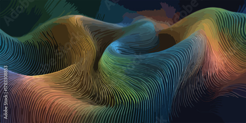 Vetor abstrato de linhas coloridas onduladas em movimento digital, fundo tecnológico e moderno.