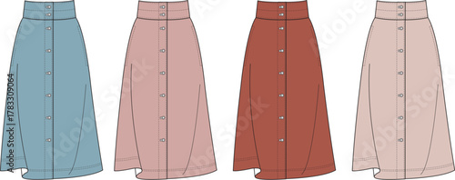 Trendy button-down skirts in various colors A fashion illustration for style inspiration
