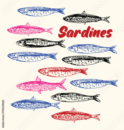 Retro Minimalist Sardines Pattern Illustration