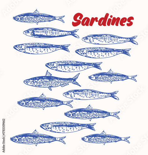 Blue Sardines Pattern Illustration