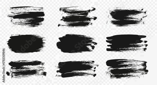 Black Watercolor Brush Strokes Set for Artistic Design and Painting