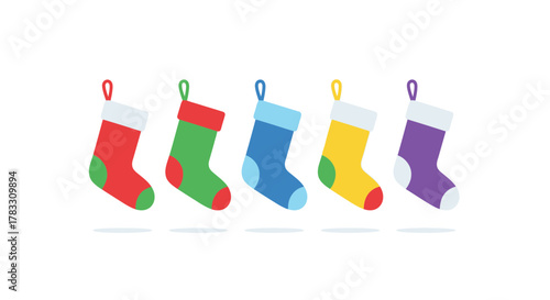Vibrant collection of colorful Christmas stockings ready for holiday gifts and festive decorations