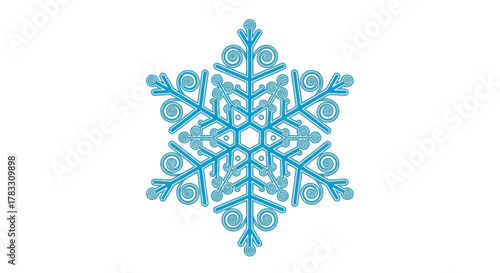 Elegant blue snowflake design with intricate swirling patterns perfect for winter holiday decorations and festive themes