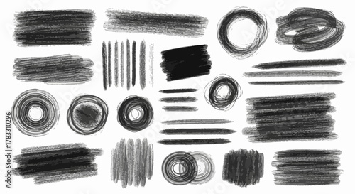 Abstract Black and White Pencil Strokes and Scribbles Collection