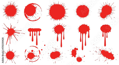 Collection of Red Paint Splatters and Drips for Artistic Designs