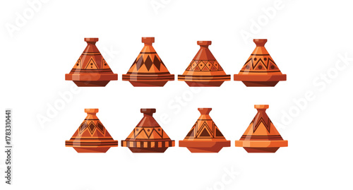 Traditional Moroccan tajine pot with steam  flat modern vector illustration of local cuisine